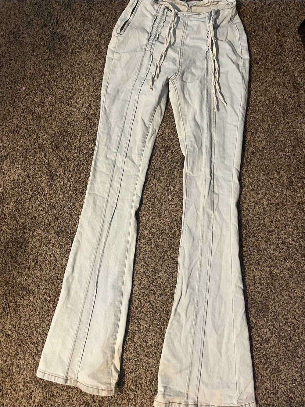 Y2K Light Wash Flare Drawstring Pants - Women